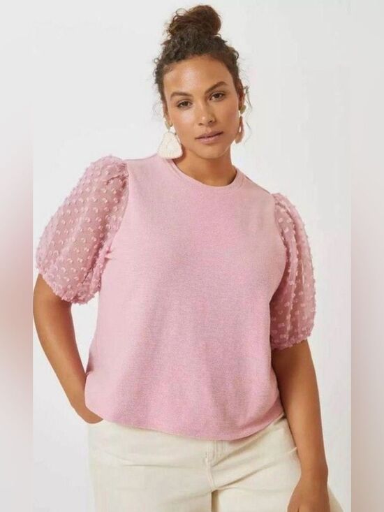 Maeve Tops - Maeve Anthropologie Puff Sleeve Top Womens Small Pink Swiss Dot Knit